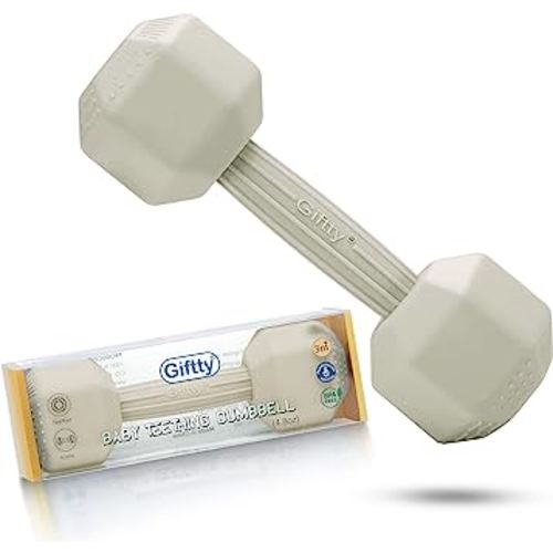 Baby Dumbbell Toy - Silicone Infant Rattle Teething Toy Teether Toddler Sensory Toy Durable Safe Exercises Workout Weight - Great Gift for Girls and Boys (1pcs 4.8oz - Cream)