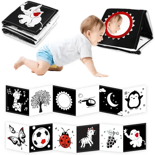 Black and White Baby Toys, High Contrast Baby Toys for Newborn, Tummy Time Toys, Newborn Toys 0-3 Months Brain Development, Soft Baby Book, Montessori Toys 0-6-12 Months Infant Sensory Toys Gift