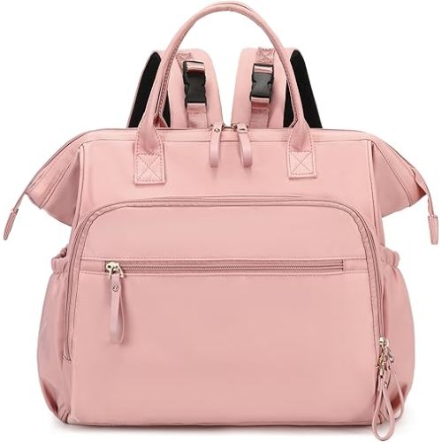 Convertible Diaper Bag Tote, Wide Open Top 14 Pockets Nappy Backpack with Stroller Buckle, Water-resistant (Pink, Large)