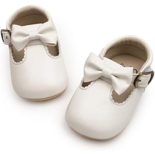 HONGTEYA Infant Baby Girls Mary Jane Flats Non Slip for Toddler First Walkers Soft Sole PU Leather Crib Shoes Sneaker Wedding Party Christmas Princess Dress Shoes Baby Moccasins Girls
