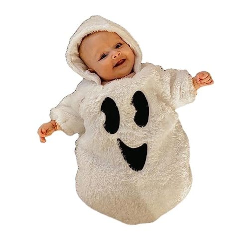 Infant Baby Girl Boy Halloween Outfits Long Sleeve Jumpsuit Ghost Romper One Piece Fall Winter Hoodie Bodysuit