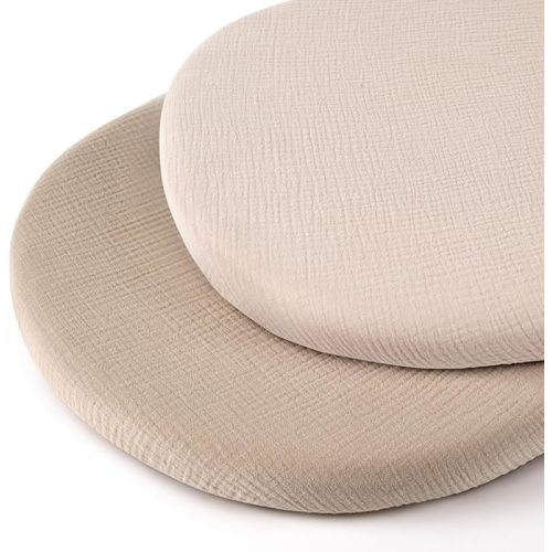 Muslin Bassinet Sheets for Baby Neutral, Soft Breathable Cotton Fitted Sheets for Oval, Rectangle, Hourglass Bassinet Mattress/Pad - 2 Pack (Ivory& Ash)