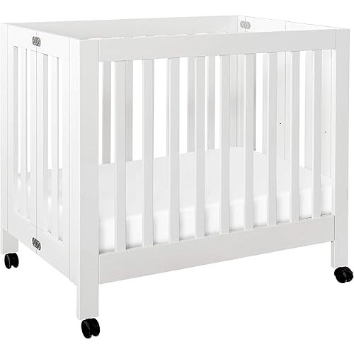 Babyletto Origami Mini Portable Crib Folding with Wheels in White, 2 Adjustable Mattress Positions, Greenguard Gold Certified