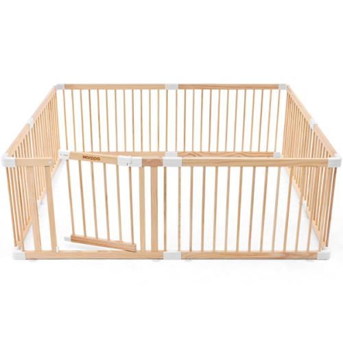 HARPPA Wooden Baby Gate Playpen | Non-Toxic Foldable DIY Adjustable Play Yard for Infants & Toddlers – Natural Finish Baby Fence for Small & Large Spaces
