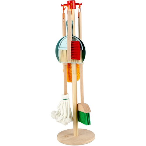 Qilay Kids Cleaning Set 7 Piece Wooden Detachable Cleaning Set Includes Housekeeping Broom, Dustpan, Brush & Other Cleaning Tools, Preschool Educational Pretend Play Cleaning Tools for Toddler