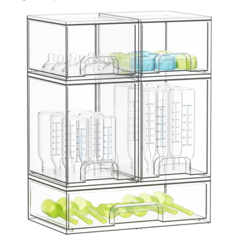 SpaceAid Bottle Storage Organizer Baby - Acrylic Bottles Station Organizer Container, Stackable Clear Drawers for Countertop, Vanity, Bathroom, Cabinet, Pantry Organization, 5 Pack, 2S2M1L, 15.4" H