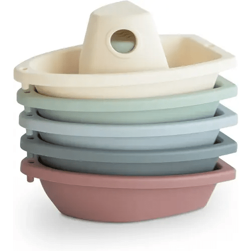 mushie Stackable Bath Boats Toy | Floating Bathtub Toys for Baby & Toddler, Set of 5 | Made in Denmark