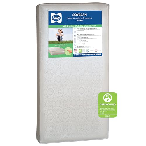 Sealy Baby Soybean 2 Stage Crib Mattress plus Toddler Bed Fit, Premium Hypoallergenic Lightweight Foam, Non Toxic, GREENGUARD Gold Certified, Safety & Quality Tested, Made in USA, 52"X28"