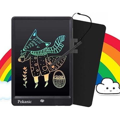 Colorful LCD Pad Drawing Tablet Learning and Educational Writing Board Erasable Reusable Toy Magic Doodle for Kids Children Student Teacher School Home Office (Black, 10 inch)