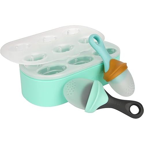 Boon PULP Silicone Feeder Freezer Tray — Includes Silicone Tray and Lid with 2 PULP Silicone Baby Food Feeders — Baby Food Storage