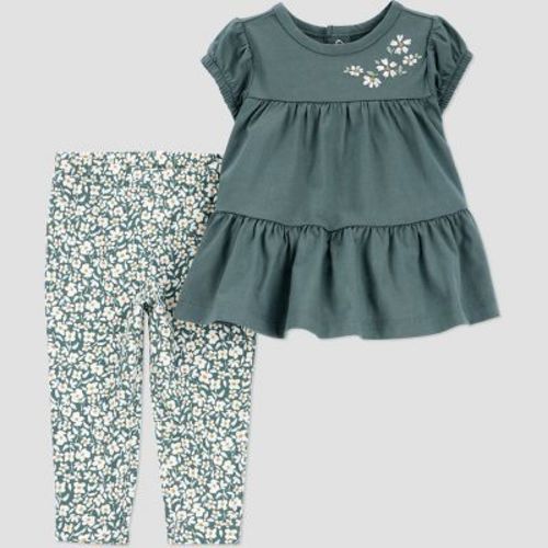 Carter's Just One You® Baby Girls' 2pc Floral Top & Bottom Set - Green