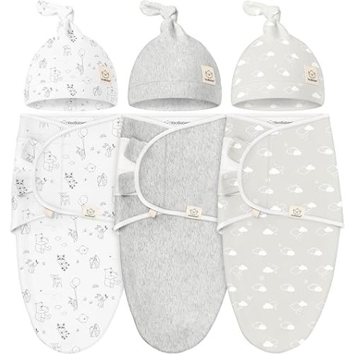 KeaBabies 3-Pack Swaddles for Newborn Baby Girls, Boys with Hats - Organic Soft Baby Sleep Sacks, Breathable Baby Swaddle 3-6 Months Beanies Set, Premie Infant Sleep Sack 0-3 Months (Aspire)