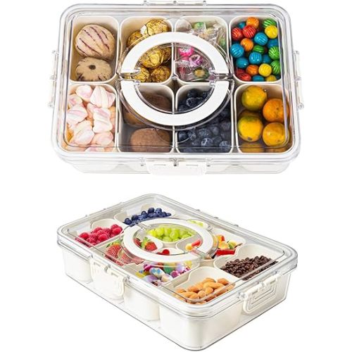 Snackle Box ,Divided Serving Tray with Lid and Handle ,Snackle Box Container ,Veggie Tray ,Serving Tray ,Snack Organizer ,Portable Snack Platters for Fruit, Nuts, Candy, Entertaining, Party, Picnic