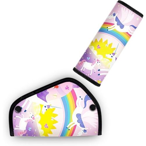Kid's Seat Belt Cover Pad, Shoulder & Belly Cushion Protective Padding - Soft Breathable Hypoallergenic Straps Cushion Cover for Booster Seat, Strollers, and High Chairs, Unicorn