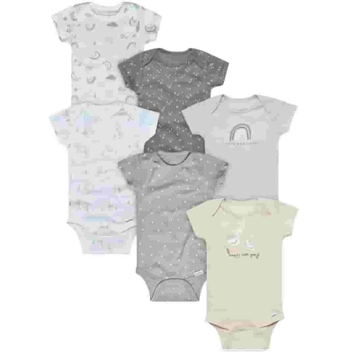 Gerber Baby Neutral 6-Pack Short Sleeve Bodysuits, Sizes Newborn - 18 Months