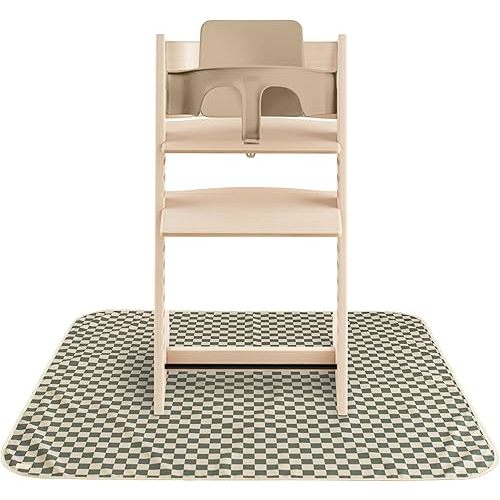 mushie Baby Splat Mat 42.5x42.5 Inch (Olive Check) | Water Resistant for Under High Chair and Infant Play