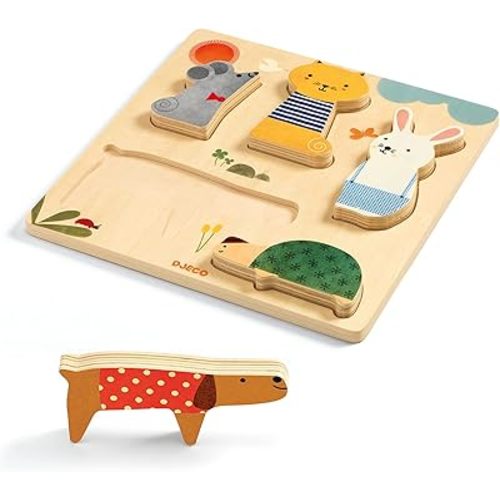 DJECO Woodypets Wooden Puzzle - Adorable Animal Puzzle Game for Kids - Fun & Engaging Activity for Friends & Family, Educational Toys for Children 12+ Months Girls & Boys