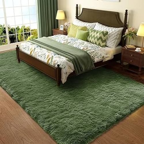 Ophanie Gray Green Rug Grass Area Rugs for Bedroom, 4x6 Shag Fluffy Carpet, Fuzzy Furry Plush Soft Cute Kids Baby Girls Shaggy Bedside Indoor Floor Carpets for Teen Dorm Home Decor Aesthetic, Nursery