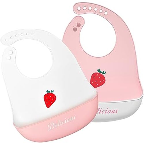 Amazon.com: Eimmabey Silicone Bibs for Babies and Toddlers, 2 Sets, Adjustable, Waterproof, Strawberry : Baby
