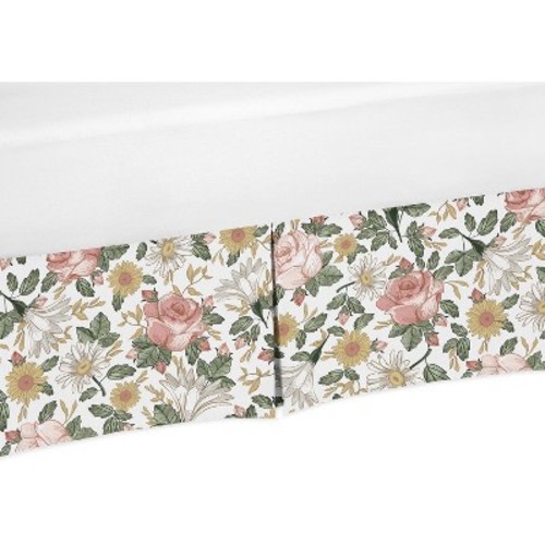 Sweet Jojo Designs Girl Baby Crib Bed Skirt Vintage Floral Pink Green and Yellow