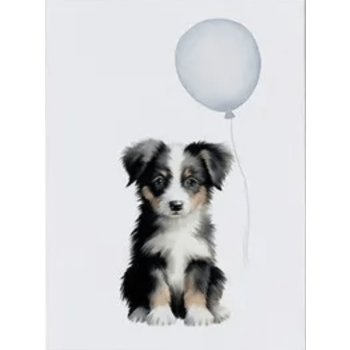 Australian Shepherd Nursery Decor | Blue Balloons | Set of 3 Prints | Baby Boy Room Decor | Black Tri Aussie Shepherd Art | Digital Download