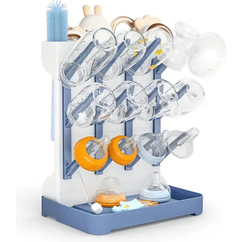 GoMaihe Baby Bottle Drying Rack: Space Saving Vertical Bottle Dryer Holder - Baby Accessories Storage Stand Organize Brushes Pacifiers on Countertop - BPA-Free - Blue