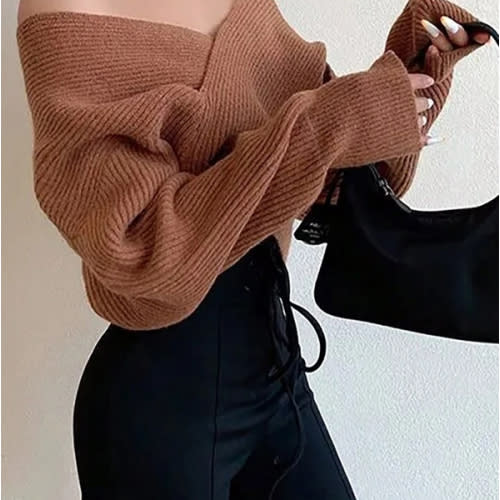 SHEIN SXY Women's Fashionable Crossover Wrap Sweater For Autumn,Long Sleeve Tops | SHEIN USA