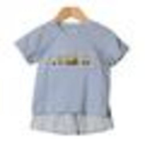Smocked Construction Blue Gingham Knit Short Set