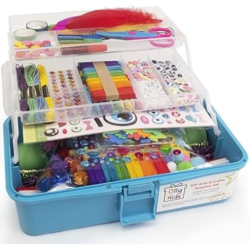 Olly Kids Craft Kits Library in a Plastic Craft Box Organizer- Craft and Art Supplies for Kids Ages 4 5 6 7 8 9 10 11 &12 Year Old Boys & Girls