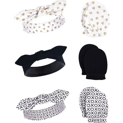 Hudson Baby Baby Girls' Cotton Headband and Scratch Mitten Set