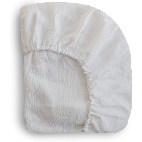 mushie Extra Soft Muslin Fitted Mini Crib Sheet | 24"x 38" (White)