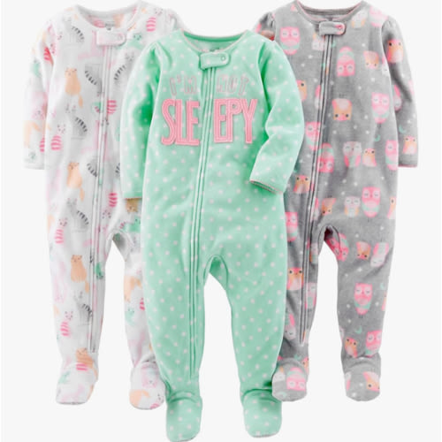 Simple Joys by Carter's Toddlers and Baby Girls' Loose-Fit Flame Resistant Fleece Footed Pajamas, Pack of 3