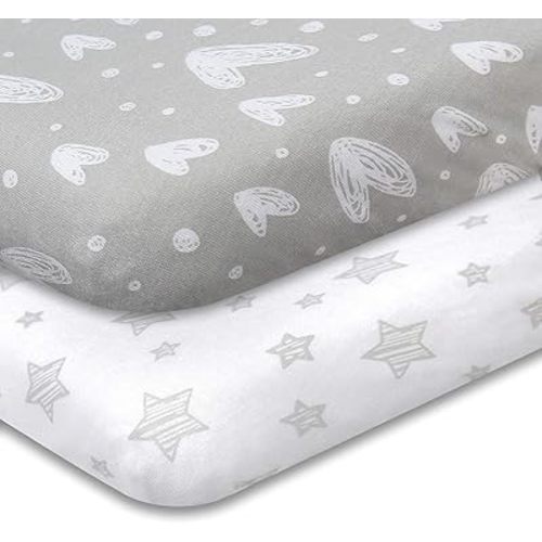 Biloban Pack and Play Sheets Fitted, 2 Pack Playard Sheets Fits for Graco Pack n Play Mattress, 100% Jersey Knit Cotton Mini Crib Sheets for Baby Boys & Gril