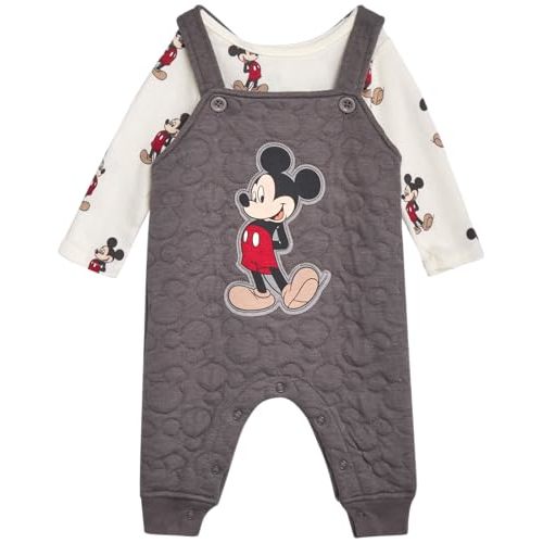 Disney Baby Boys' Mickey Mouse Overall Set - 2 Piece Romper with Long Sleeve Shirt for Newborn (0-9M)