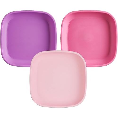 Re-Play Toddler Plates - 22 Oz. Deep-Walled Flat Kids Plates - Dishwasher & Microwave Safe - Made in USA - Set of 3-7.37" x 7.37" x 1.25" - A Princess