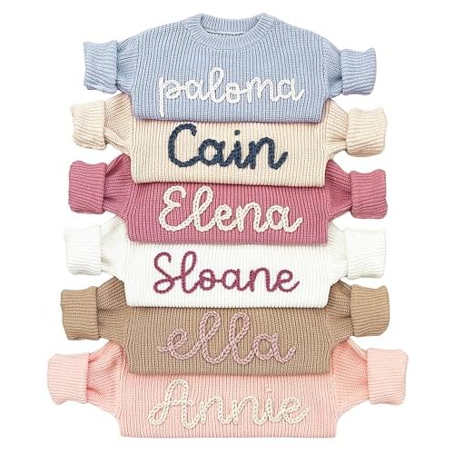 Personalized Baby Sweater with Name Custom Knit Baby Name Sweater for Newborn, Infant, Toddler Boys and Girls Soft Pullover Kids Clothing, Lightweight Fall Winter Outfit