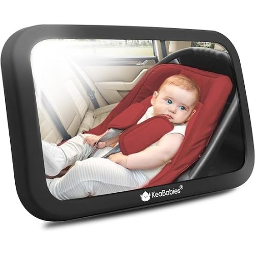Large Shatterproof Baby Car Mirror - Safety Baby Car Seat Mirror - Baby Car Mirror for Back Seat Rear Facing Infant - Carseat Mirrors - Fully Assembled Baby Mirror For Car (Matte Black) - Large 11.5” x 7.5"