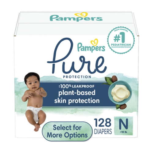 Pampers Pure Protection Newborn Diapers - Size 0, 128 Count, Hypoallergenic, Premium