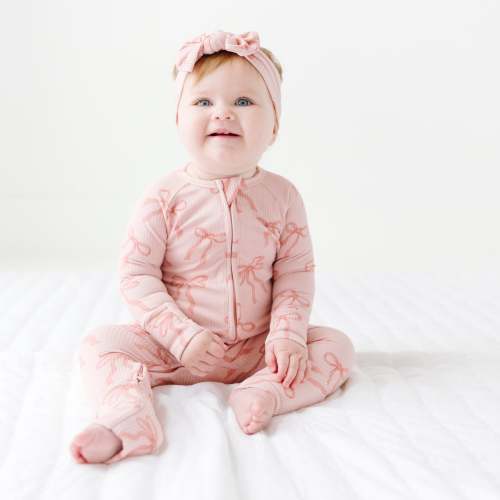Coquette Bows Small Ribbed Zip Romper newborn