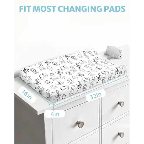 Babysland Changing Pad Cover for Boys Girls, 2 Pack Soft Cotton Neutral Baby Changing Table Cover (Animals and Zebra Stripes)