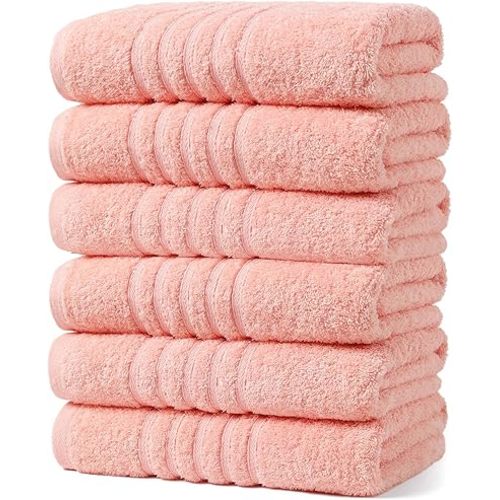 Aibaser Towels 6 Pack Bath Towel for Bathroom, 100% Cotton (24 x 48 Inches) High Absorbency Quick Drying (Pink)