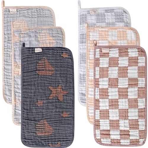 Ultra-Soft & Absorbent 6-Pack Muslin Baby Burp Cloths - 20x10 Inches, Perfect for Messy Mealtimes with Newborns & Infants. Easy-Clean & Reusable