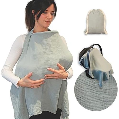 Muslin Cotton Nursing Cover – Breathable & Soft with Removable Hoop, Arch Neckline for Easy Breastfeeding, Versatile Cover for Nursing, Stroller & Car Seat (Lagoon)