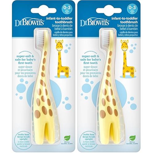 Dr. Brown's Infant-to-Toddler Training Toothbrush, Soft for Baby's First Teeth, Giraffe, 0-3 Years (Pack of 2)
