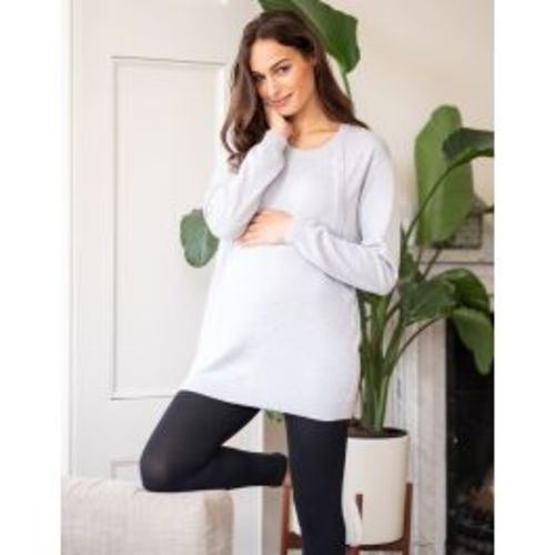 Grey Cotton Blend Maternity Sweater with Hidden Nursing