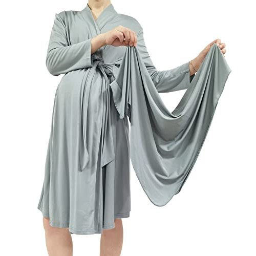 QTECLOR Mommy Robe for Maternity with Matching Swaddle Blanket Girls Boys, Delivery Labor Robe for Hospital Women Dress