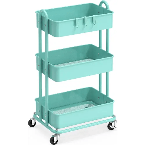 Simple Houseware Heavy Duty 3-Tier Metal Utility Rolling Cart, Turquoise