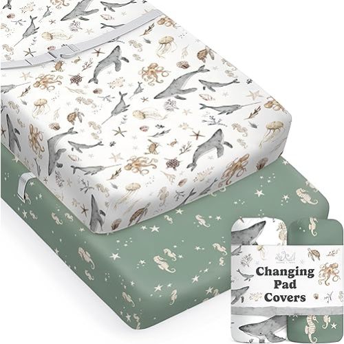 Baby Changing Pad Cover 2-Pack for Boys, Girls (Ocean Odyssey) - Premium Fitted Sheets Baby Diaper Changing Table Cover - Buttery Soft Cotton Blend