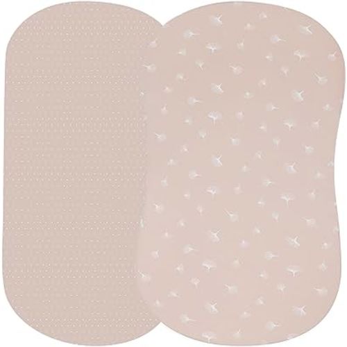 Ely’s & Co. Bassinet Sheet 2-Pack — Combed, 100% Jersey Cotton for Baby Girl — Rosewater Pink, Pin Dots & Gingko Leaves