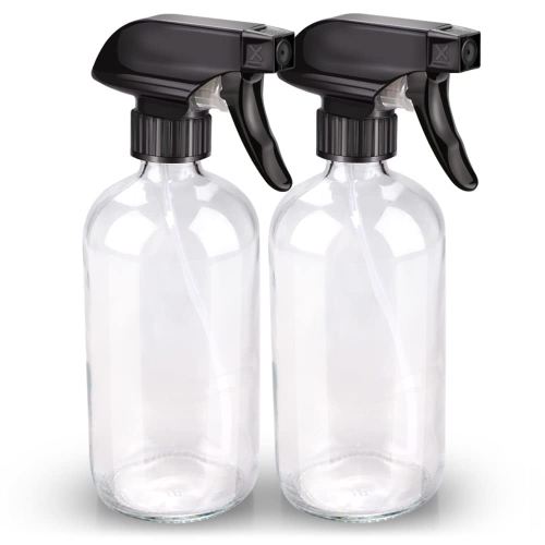 Glass Spray Bottle, Glass Spray Bottle Set & Accessories for Non-toxic Window Cleaners Aromatherapy Facial Hydration Watering Flowers Hair Care (2 Pack/16 oz) (Transparent)